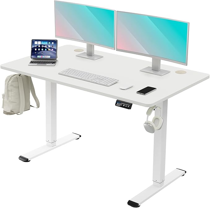 MOUNTUP Height Adjustable Electric Standing Desk Whole-Piece, 48 x 24 Inches Quick Assembly Sit Stand Desk, Stand Up Desk with Memory Controller, Ergonomic Desk, White