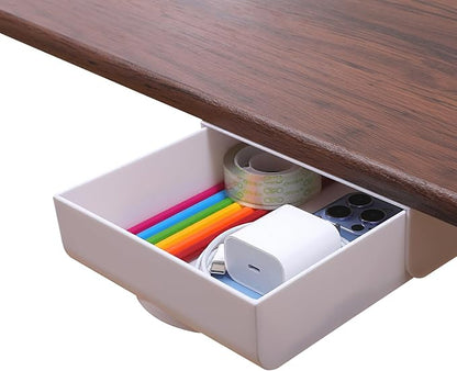 Large Under Desk Drawer Self-Adhesive Hidden Desktop Organizer, Attachable Desk Drawer Slide Out, Table Storage Tray for Pencil Pen Stationery Home Office Organization, White