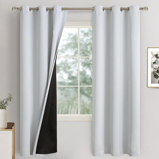 Greyish White Blackout Curtains for Bedroom 72 Inch Length 2 Panels，Thermal Insulated 100% Light Blocking Soundproof Grommet Window Curtains for Living Room with Liner, Each 42 Inch Wide