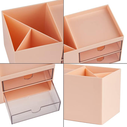 LETURE Office Desk Organizer with drawer, Office Supplies and Desk Accessories, Business Card/Pen/Pencil/Mobile Phone/Stationery Holder Storage Box (Pink)