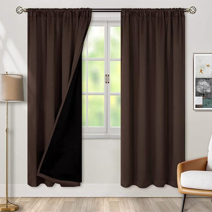 BGment Thermal Insulated 100% Blackout Curtains for Bedroom with Black Liner, Double Layer Full Room Darkening Noise Reducing Rod Pocket Curtain (52 x 84 Inch, Brown, 2 Panels)