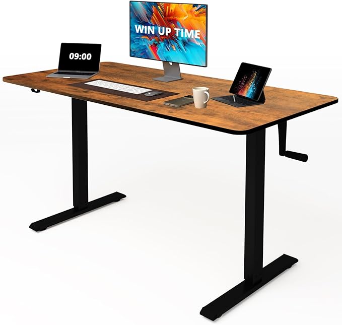 Whole Piece Top Manual Standing Desk Adjustable Height- Crank Stand Up Desk, Sit Stand Desk with Frame & Desktop, Computer Desk