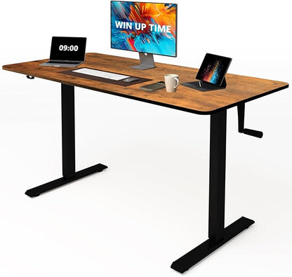 Whole Piece Top Manual Standing Desk Adjustable Height- Crank Stand Up Desk, Sit Stand Desk with Frame & Desktop, Computer Desk