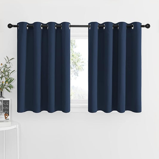 NICETOWN Short Curtains for Kitchen Windows - Grommet Thermal Insulated Blackout Curtain Draperies for Nursery/Kitchen/Bedroom/Bay Window, 2 Panels, 52W x 36L.2 inches Header, Navy