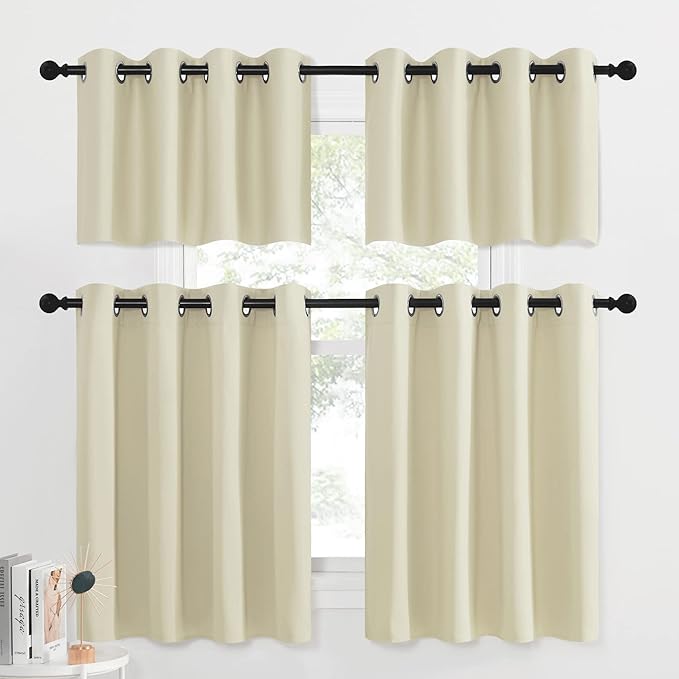 NICETOWN 36 inch Blackout Curtains, Elegant Country Small Window Curtains Half Window Decor Window Shades for Living Room/Cafe Shop/Bathroom, 52 inches Wide x 36 inch Long, Light Beige, 2 Panels