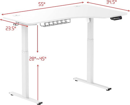 SHW 55-Inch L-Shaped Electric Height Adjustable L-Shaped Standing Desk with Right Facing Corner, White