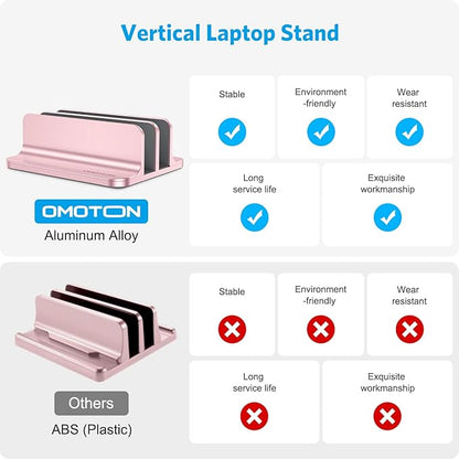 OMOTON [Updated Dock Version Vertical Laptop Stand, Double Desktop Stand Holder with Adjustable Dock (Up to 17.3 inch), Fits All MacBook/Surface/Samsung/HP/Dell/Chrome Book (Rose Gold)