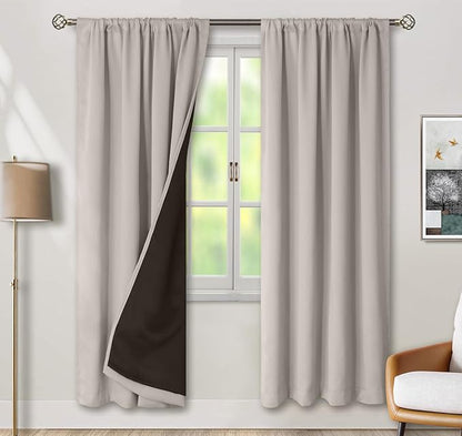 BGment Full Blackout Curtains for Living Room 84 Inch Length 2 Panels Set, Double Layer Room Darkening Thermal Insulated Noise Reducing Curtains with Rod Pocket, 42 Inch Wide, Cashmere