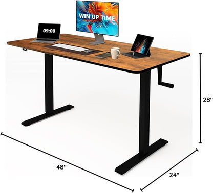 Whole Piece Top Manual Standing Desk Adjustable Height- Crank Stand Up Desk, Sit Stand Desk with Frame & Desktop, Computer Desk