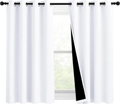 NICETOWN Pure White 100% Blackout Lined Curtains, 2 Thick Layers Completely Blackout Window Treatment Panels Thermal Insulated Drapes for Kitchen (1 Pair, 46" Width x 54" Length Each Panel)