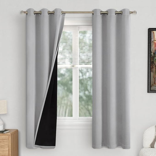 Light Grey Blackout Curtains for Bedroom 72 Inch Length 2 Panels, Thermal Insulated 100% Light Blocking Soundproof Grommet Window Curtains for Living Room with Liner, Each 42 Inch Wide