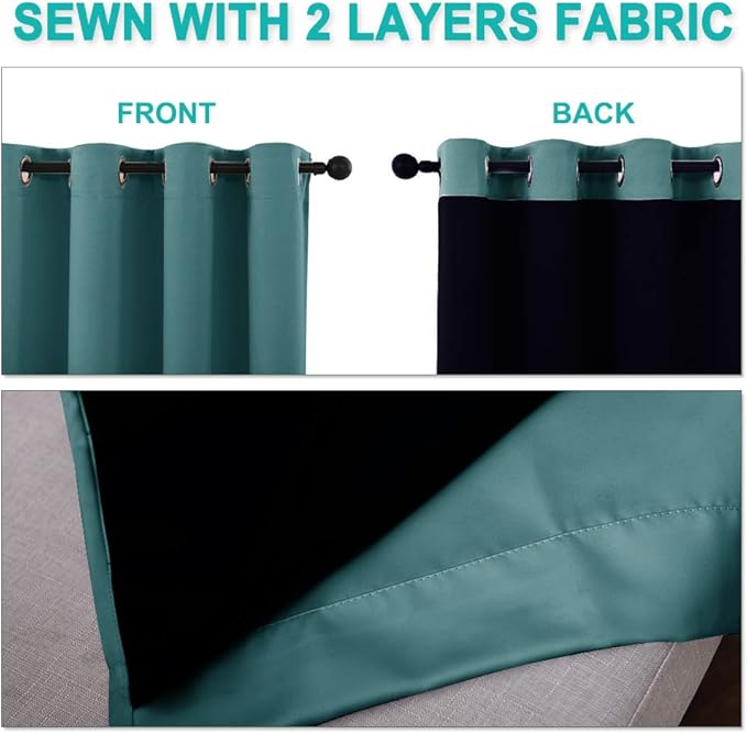 NICETOWN 100% Blackout Patio Sliding Door Curtain, Wide Lined Drape, Keep Warm Drapery, Sliding Glass Door Panel for Night Shift（Sea Teal, 1 Panel, 70 inches Wide x 95 inches Long