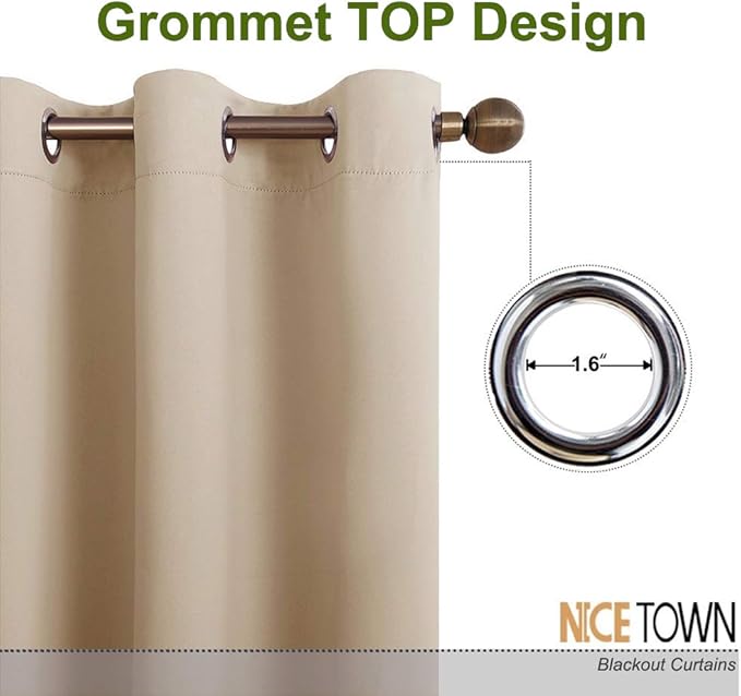 NICETOWN Bedroom Curtains Room Darkening Draperies - Biscotti Beige Room Darkening Drapes/Panels for Bedroom, Grommet Top 2-Pack, 52 x 63 inches Long, Thermal Insulated, Privacy Assured