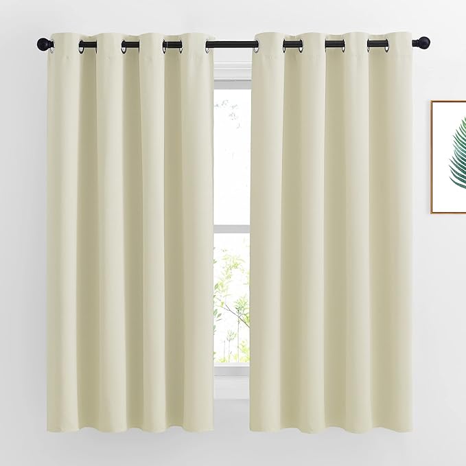 NICETOWN Bedroom Curtains Room Darkening Draperies - Grommet Top Beige Thermal Insulated Energy Saving Privacy Drapes for Apartment/Home Office, 2 Panels, W52 x L63