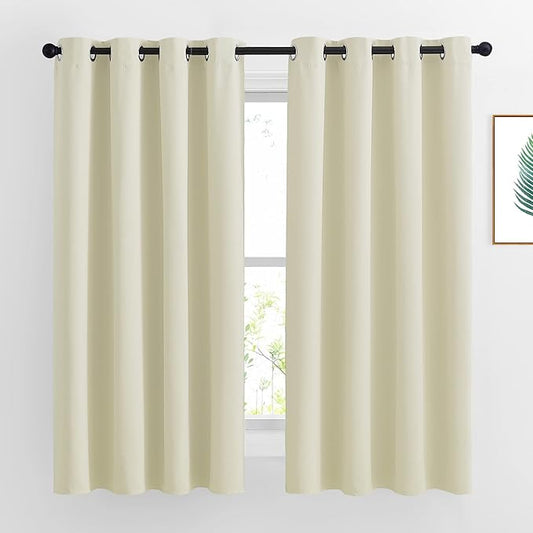 NICETOWN Bedroom Curtains Room Darkening Draperies - Grommet Top Beige Thermal Insulated Energy Saving Privacy Drapes for Apartment/Home Office, 2 Panels, W52 x L63