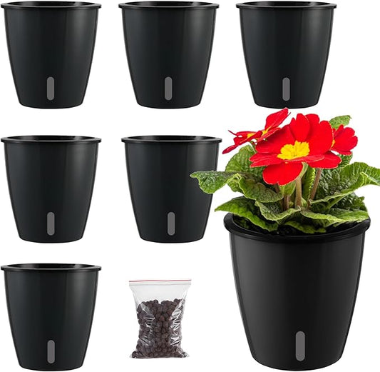 6 Pack-5 Inch Self Watering Plant Pot for Indoor Plants with Water Indicator,Black African Violet Pots with Wick Pot,Self-Watering Planters for Devil's Ivy,Small Orchid Pot for Home