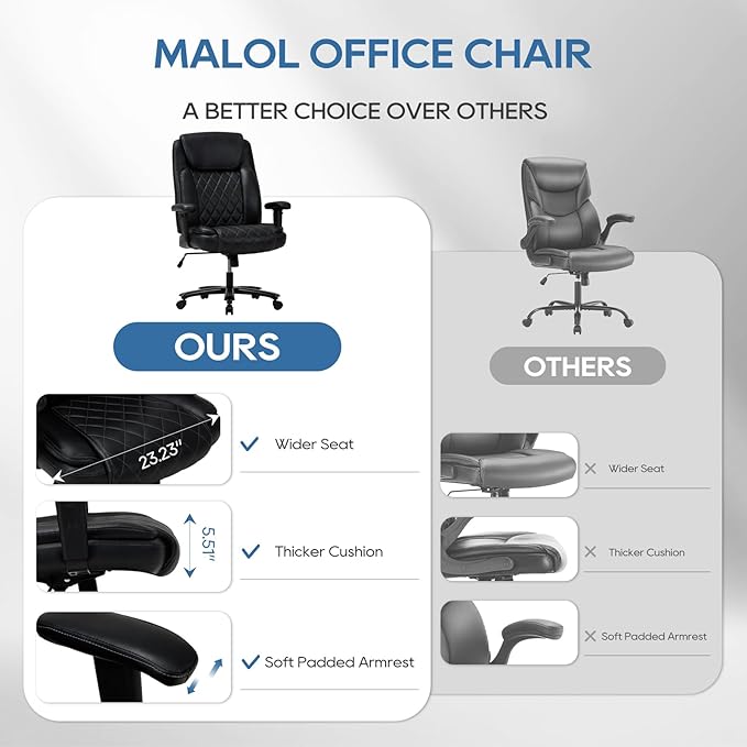 COLAMY Big and Tall Office Chair 400lbs-Leather Executive Chair for Heavy People, Computer Desk Chair, Large Office Chair with Wide & Thick Seat Black