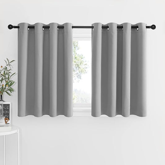 NICETOWN Room Darkening Window Curtains for Bedroom, Energy Saving Thermal Insulated Window Treatment Short Curtains for Kids Room, Silver Grey, 2 Panels, 52W by 36L 1.2 inches Header