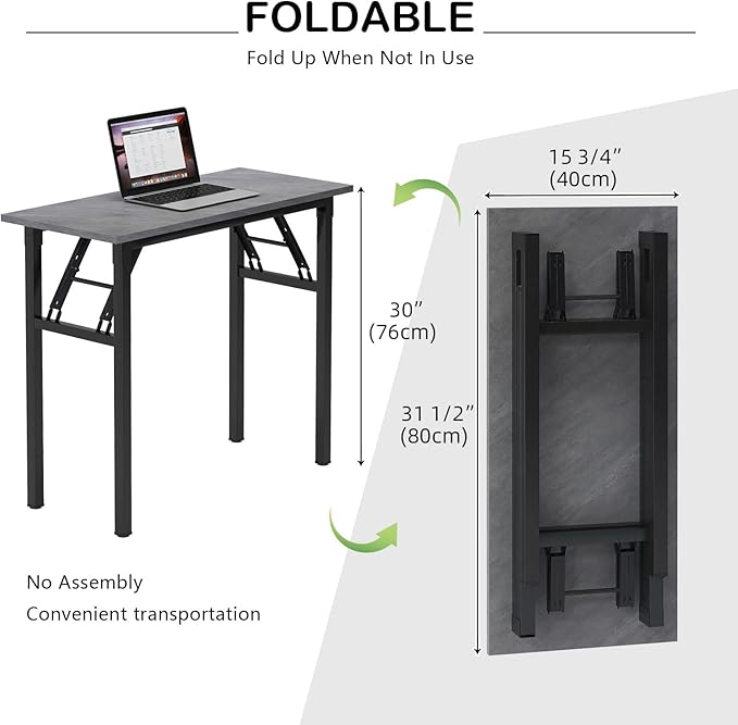 Need Small Desk 31 1/2" No Assembly Foldable Writing Table,Sturdy and Heavy Duty Folding Computer Desks for Small Space/Home Office/Dormitory AC5LB(80 * 40)