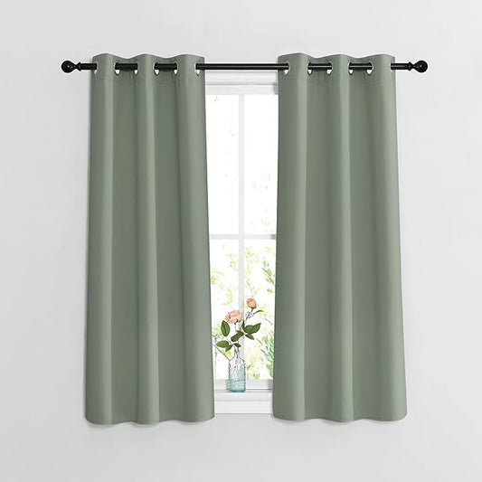 NICETOWN Blackout Sage Green Curtains 54 inches Long 2 Panels Set - Grommet Thermal Curtains Sound Dampening Window Treatments Room Darkening Drapes for Bedroom/Home Office, W37 x L54