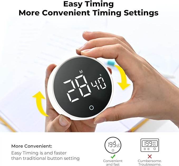 EooCoo Digital Timer with Large Bright Display, 199 Minute Countdown Countup Timer Strong Magnetic Back, Easy Operation - Perfect for Kitchen, Classroom, and Workout