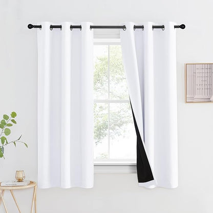 NICETOWN White 100% Blackout Lined Curtain, 2 Thick Layers Completely Blackout Window Treatment Thermal Insulated Drape for Kitchen/Bedroom (1 PC, 42 inches Width x 63 inches Length Each Panel)