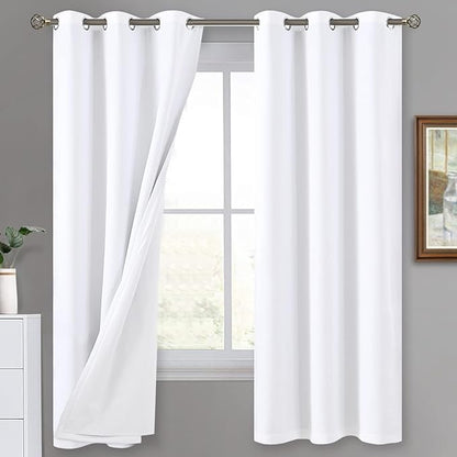 White Blackout Curtains 72 Inch Length 2 Panels for Bedroom Living Room, 100% Light Blocking Thermal Insulated Soundproof Grommet Middle Length Window Curtains for Darkening, Each 42 Inch Wide