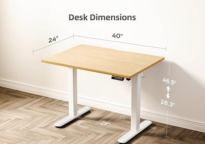 Bamboo Electric Standing Desk, Adjustable Height Stand up Desk, 40x24 Inches Sit Stand Home Office Desk with Splice Board, White Frame/BambooTop