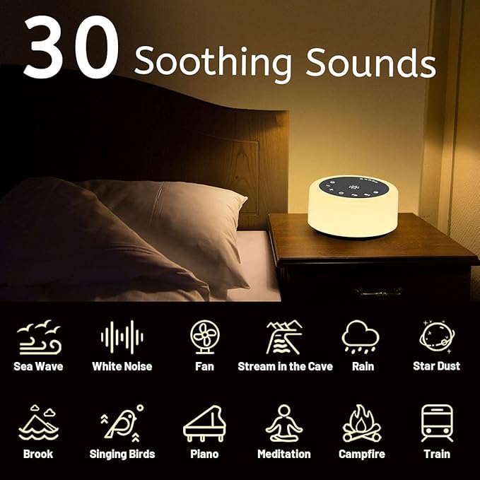 Soother Sleep Sound Machine Night Light White Noise Machine with 30 Soothing Sounds & 12 Color Night Lights for Baby Kids Adults Brown Noise Machine with Timer & Continuous Play for Home Travel Office