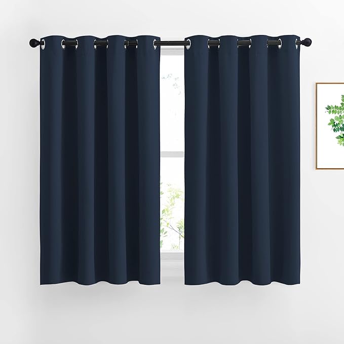 NICETOWN Blackout Curtain Panels Grommet - All Season Eyelet Top Blackout Draperies for Bedroom/Living Room/Glass Door, Navy, 1 Pair of 52 x 45 inches