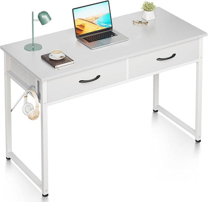 ODK 40 Inch Small Desk with Fabric Drawers- for Bedroom, White Vanity Desk with Storage, Home Office Computer Desk for Small Spaces, Modern Work Writing Study Table, White