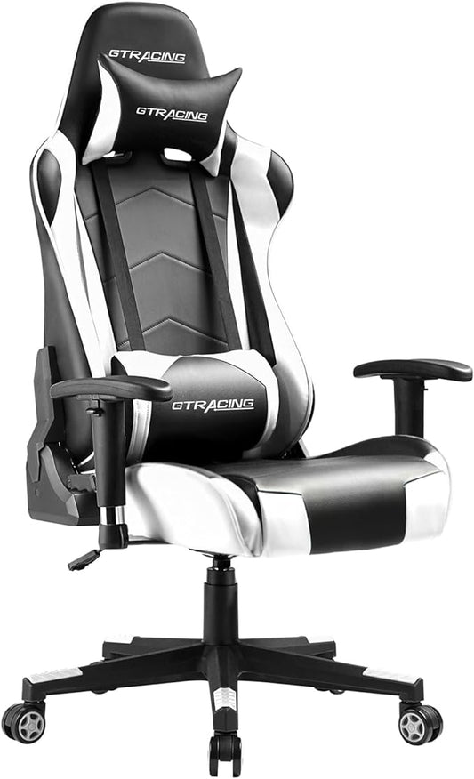 GTRACING Gaming Chair Racing Office Computer Ergonomic Video Game Chair Backrest and Seat Height Adjustable Swivel Recliner with Headrest and Lumbar Pillow Esports Chair (White)