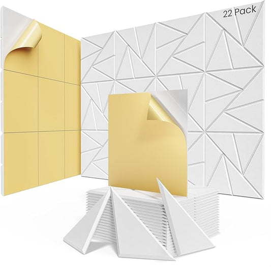 22 pack Acoustic Panels With Self-Adhesive, 12"X 12"X 0.4"Sound Proof Foam Panels, Sound Panels High Density, Soundproof Wall Panels for Home Studio Office-White