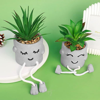 Zerzsy Faux Succulents in Cement Pots with Hanging Leg, Potted Mini Fake Plants for Desk Decor,Kitchen Shelf Decor, Office Decor for Women,Bathroom Shelf Plants Decoration- Set of 2