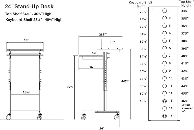 Stand Up Desk Store Rolling Adjustable Height Two Tier Standing Desk Computer Workstation (Black Frame/Teak Top, 24" Wide)