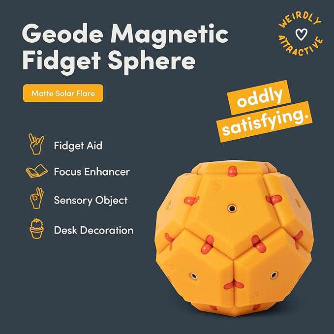 Speks Geode Pentagons Magnetic Fidget Toy for Adults & Teens 14+ | Sensory Gadget for Stress Relief, Office Desk Toy Present, Christmas Gift, Holiday Stocking Stuffer | Solar Flare, 12-Piece Set