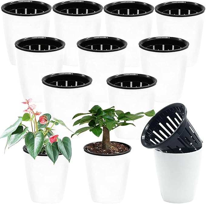 Haawooky 12 PCS Self Watering Plastic Planter,4 Inch Plastic Flower Plant Pot with Inner Pot,Self Watering Planter White Flower Pot for Herbs,Flowers,All House Plants,Succulents