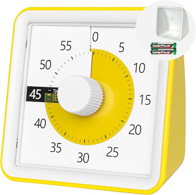 Visual Timer with Protective Case, 60-Minute Countdown Timer for Kids Autism ADHD Classroom Home Office, Countdown Clock for Teaching Work Meeting, Pomodoro Timer for Time Management Education, Yellow