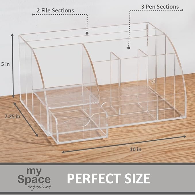 Clear Acrylic Desk Oganizer, 9 Compartments, Office Supplies and Desk Accessories Organizer, Home Decor Desktop Organizer (Clear)