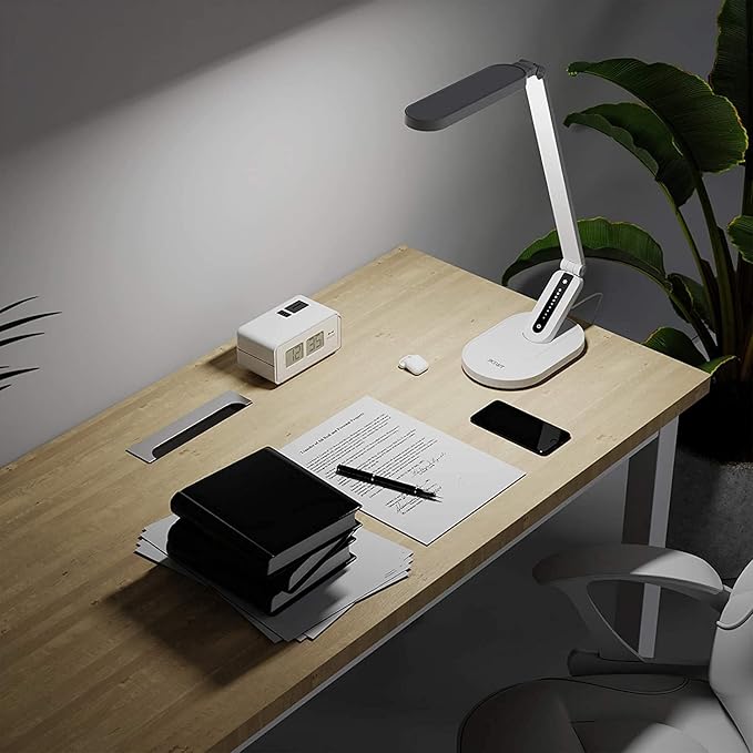 JKSWT Desk Lamp, for Eye Care, Dimmable Table Lamp with 5 Colour Modes, 72 LEDs with USB Charging Port, Touch Control and Memory Function, Office Lamp