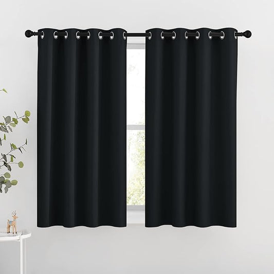 NICETOWN Blackout Curtains for Windows 54 inch Length - Solid Thermal Insulated Grommet Light Reducing Panels Window Treatment for Living Room (Black, 2 Panels = 92" Wide)