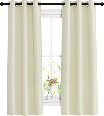 NICETOWN Room Darkening Beige Curtains for Living Room - Window Treatment Thermal Insulated Solid Grommet Blackout Vertical Drapes for Bedroom (W37 x L63, Set of 2)