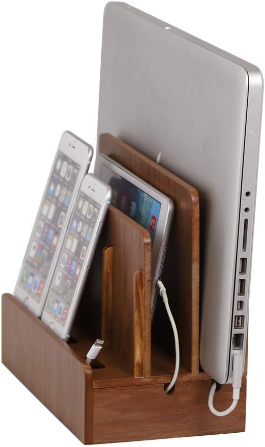 G.U.S. The Original Multi Charging Station | Home Office Desktop Charging Station for Multiple Devices | for Laptops, Tablets, Smart Phone | Phone Holder, Station Dock & Organizer - Walnut