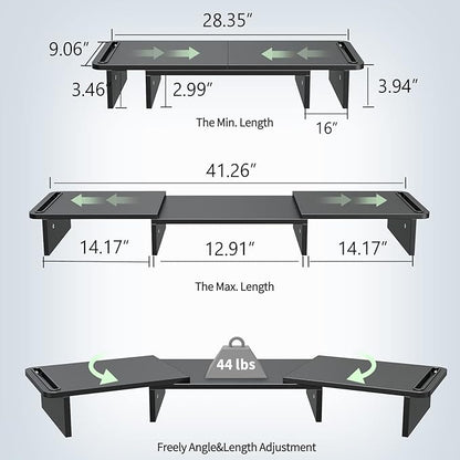 Zimilar Dual Monitor Stand Riser, Monitor Stand with Adjustable Length and Angle, Wood Monitor stand for desk, Monitor Riser for 2 monitors with Storage Space (Black Large)