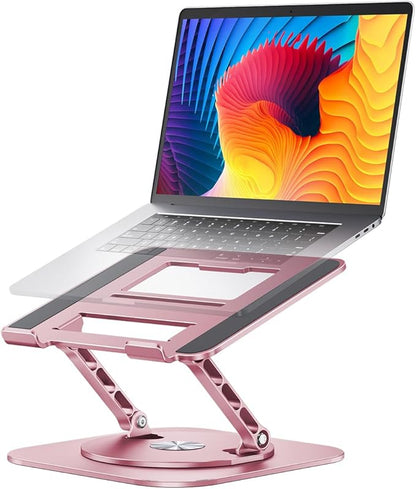 Adjustable Laptop Stand with 360 Rotating Base, Computer Stand for Laptop Ergonimic Foldable Laptop Riser for Desk Compatible with MacBook Pro/Air Notebook up to 16 Inches,Pink