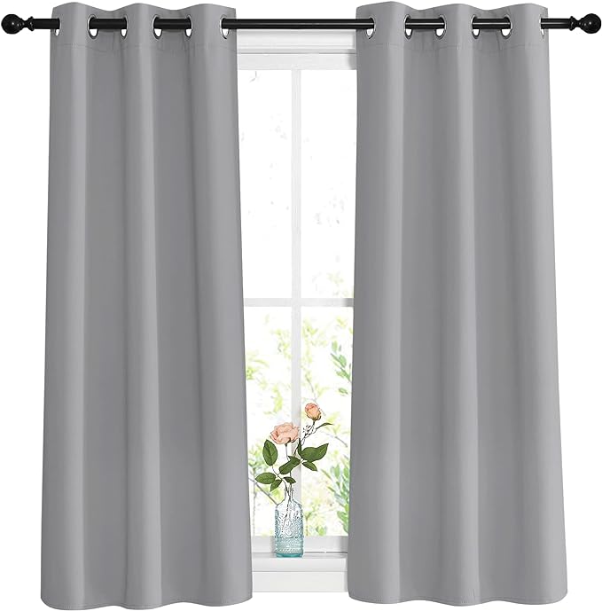 NICETOWN Blackout Sliver Grey Curtains for Bedroom - Window Treatment Thermal Insulated Solid Grommet Room Darkening Vertical Drapes for Children Room (Set of 2, W37 x L54)