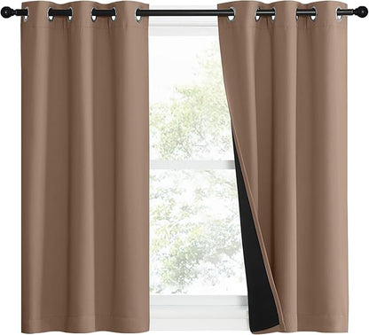 NICETOWN 100% Blackout Curtains Thermal, Noise Reduction and Privacy Curtains for Patio Door, Black Lined Blackout Drapes with Grommet Top, Cappuccino, 1 Pair, W37 x L50