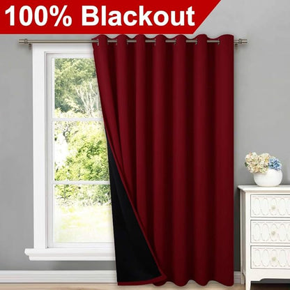 NICETOWN Thermal Insulated 100% Blackout Drape, Noise Reducing Performance Slider Curtain Panel with Black Lining, Full Light Blocking Patio Door Drapery (Burgundy Red, 1 PC, 100 inches x 95 inches)