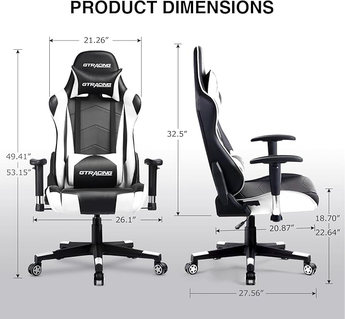 GTRACING Gaming Chair Racing Office Computer Ergonomic Video Game Chair Backrest and Seat Height Adjustable Swivel Recliner with Headrest and Lumbar Pillow Esports Chair (White)