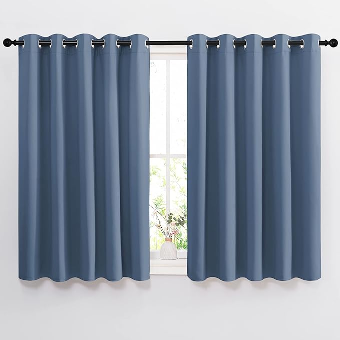 NICETOWN Bedroom Blackout Curtains and Drapes 54" L - Window Treatment Thermal Insulated Solid Grommet Blackout Draperies for Home Office (Stone Blue, 2 Panels=132" Wide)